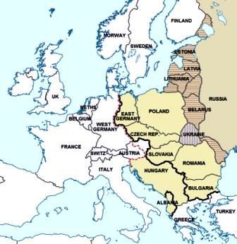 The Cold War Map showing the Iron Curtain border