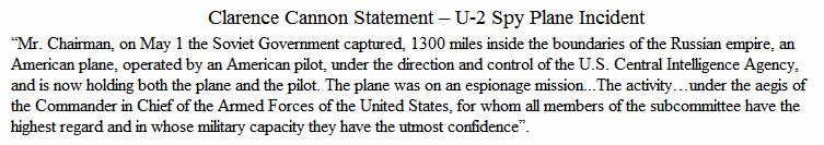 Clarence Cannon Statement  U-2 Spy Plane Incident