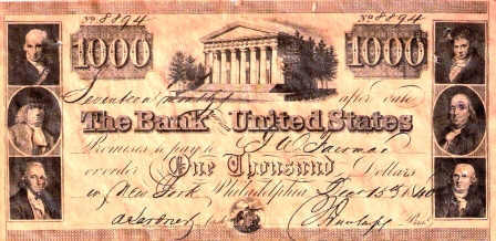 Promissory note issued by the Second Bank of the United States on issued 1840-12-15 in the amount of $1,000.