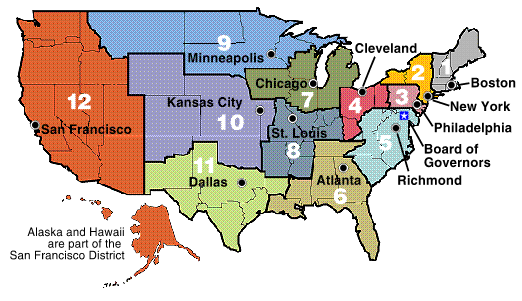 Map of 12 Federal Reserve Districts