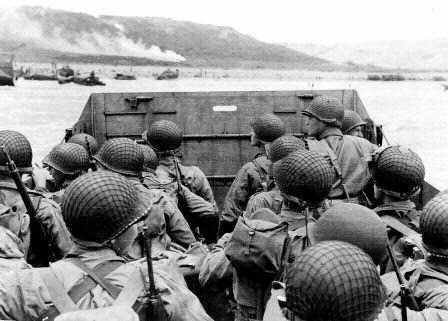 D-Day landing: US Troops approaching Omaha Beach, Normandy