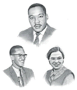 Rosa Parks, Martin Luther King Jr. and Malcolm X