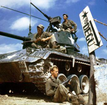 Korean War: Tank Crew of an M-24 along the Nakdong River front