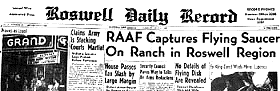 Roswell Daily Record, announcement of the "capture" of a "flying saucer"